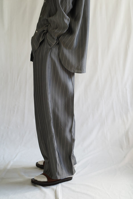 CRISTASEYA<br>MOROCCAN PYJAMA PANTS<br>in GREY WITH WHITE PINSTRIPES