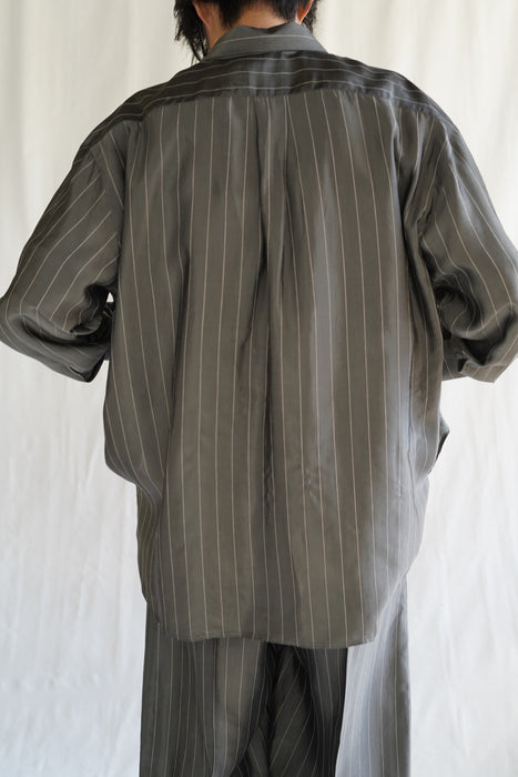 Salvatore Piccolo x CRISTASEYA<br>HANDMADE CLASSIC COLLAR SHIRT<br>in GREY WITH WHITE PINSTRIPES