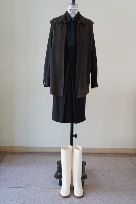 VINTAGE HERMES<BR>LAMBSKIN SUEDE ZIP UP GILET<BR><BR>SOLD OUT