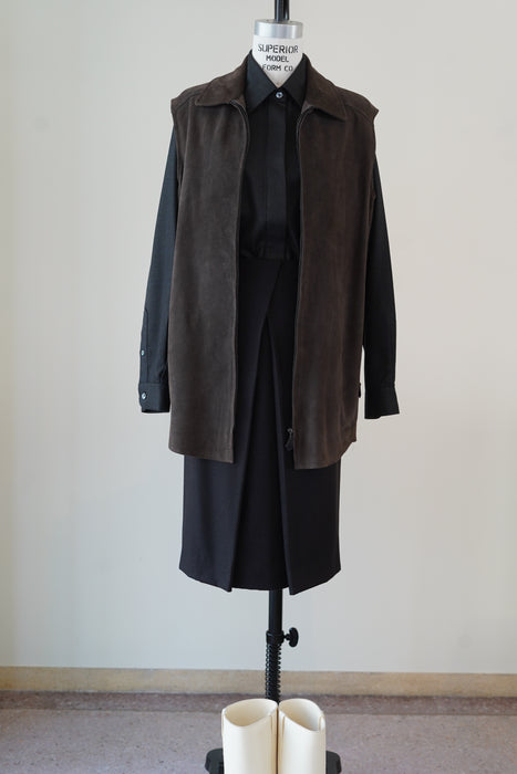 VINTAGE HERMES<BR>LAMBSKIN SUEDE ZIP UP GILET<BR><BR>SOLD OUT