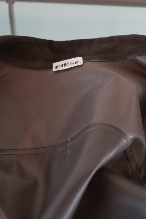 VINTAGE HERMES<BR>LAMBSKIN SUEDE ZIP UP GILET<BR><BR>SOLD OUT