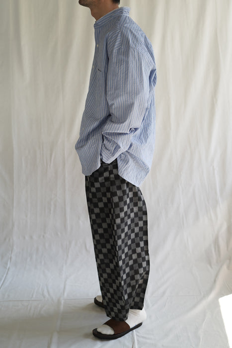 Salvatore Piccolo x CRISTASEYA<br>HANDMADE FRINGED MAO COLLAR SHIRT<br>in BLUE STRIPED