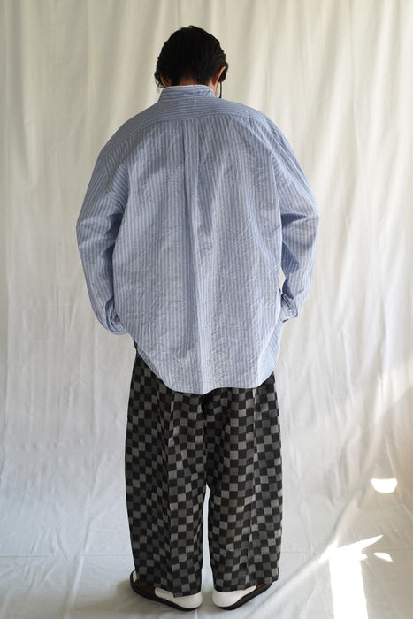 Salvatore Piccolo x CRISTASEYA<br>HANDMADE FRINGED MAO COLLAR SHIRT<br>in BLUE STRIPED