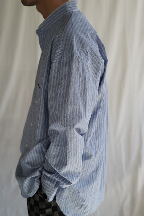 Salvatore Piccolo x CRISTASEYA<br>HANDMADE FRINGED MAO COLLAR SHIRT<br>in BLUE STRIPED