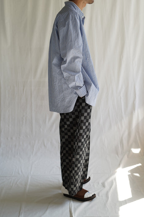 Salvatore Piccolo x CRISTASEYA<br>HANDMADE FRINGED MAO COLLAR SHIRT<br>in BLUE STRIPED