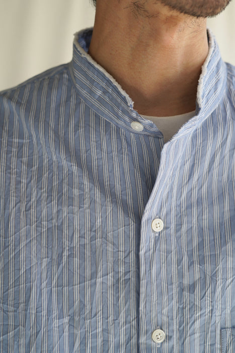 Salvatore Piccolo x CRISTASEYA<br>HANDMADE FRINGED MAO COLLAR SHIRT<br>in BLUE STRIPED