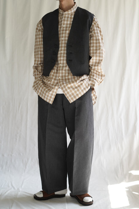 Salvatore Piccolo x CRISTASEYA<br>HANDMADE FRINGED MAO COLLAR SHIRT<br>in WHITE WITH ORANGE CHECKS