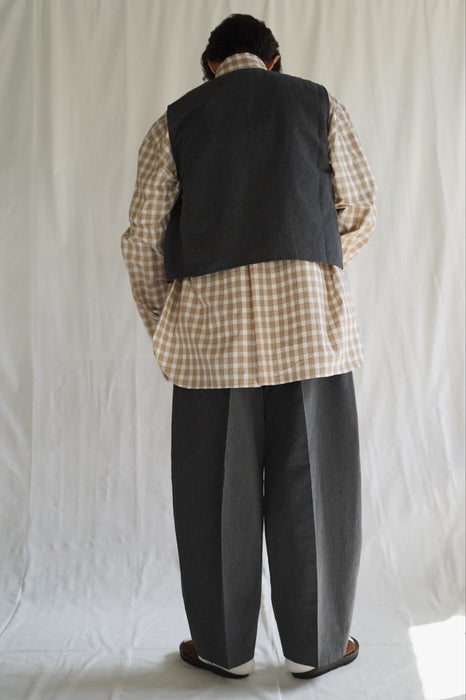 Salvatore Piccolo x CRISTASEYA<br>HANDMADE FRINGED MAO COLLAR SHIRT<br>in WHITE WITH ORANGE CHECKS