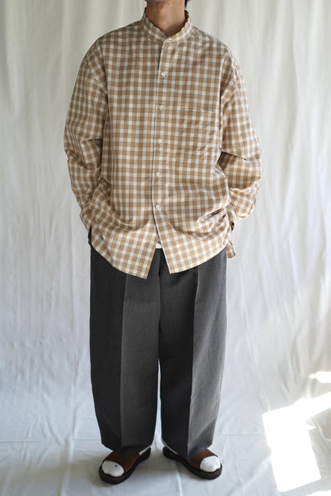 Salvatore Piccolo x CRISTASEYA<br>HANDMADE FRINGED MAO COLLAR SHIRT<br>in WHITE WITH ORANGE CHECKS