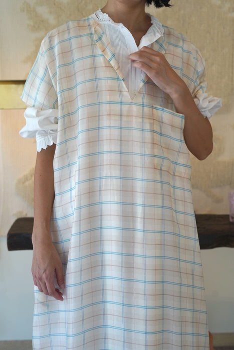 CRISTASEYA for PORT<br>CAFTAN DRESS<br>LIGHT BLUE/PINK CHECKS<br><br>SOLD OUT