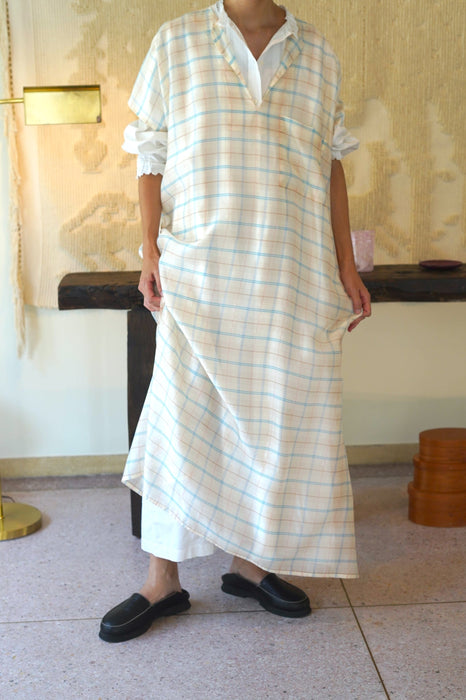 CRISTASEYA for PORT<br>CAFTAN DRESS<br>LIGHT BLUE/PINK CHECKS<br><br>SOLD OUT