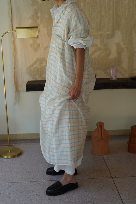 CRISTASEYA for PORT<br>CAFTAN DRESS<br>LIGHT BLUE/PINK CHECKS<br><br>SOLD OUT