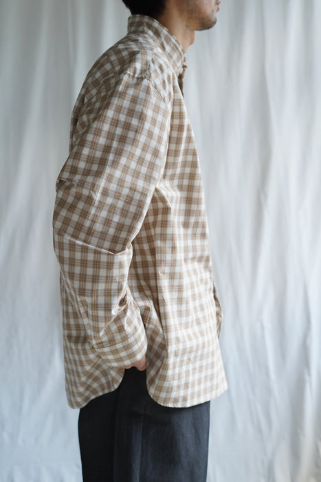 Salvatore Piccolo x CRISTASEYA<br>HANDMADE FRINGED MAO COLLAR SHIRT<br>in WHITE WITH ORANGE CHECKS