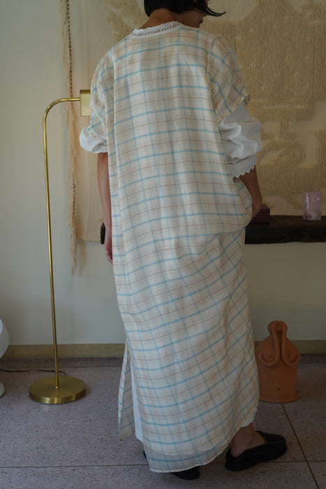 CRISTASEYA for PORT<br>CAFTAN DRESS<br>LIGHT BLUE/PINK CHECKS<br><br>SOLD OUT