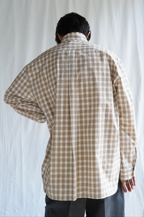 Salvatore Piccolo x CRISTASEYA<br>HANDMADE FRINGED MAO COLLAR SHIRT<br>in WHITE WITH ORANGE CHECKS