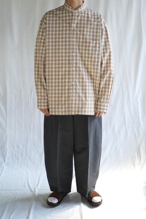 Salvatore Piccolo x CRISTASEYA<br>HANDMADE FRINGED MAO COLLAR SHIRT<br>in WHITE WITH ORANGE CHECKS