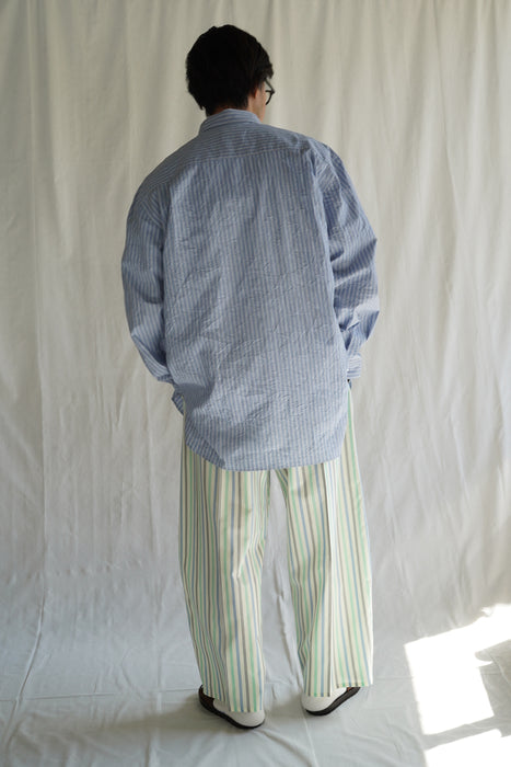 Salvatore Piccolo xCRISTASEYA<br>HANDMADE MEN'S CLASSIC COLLAR SHIRT<br>in BLUE STRIPED