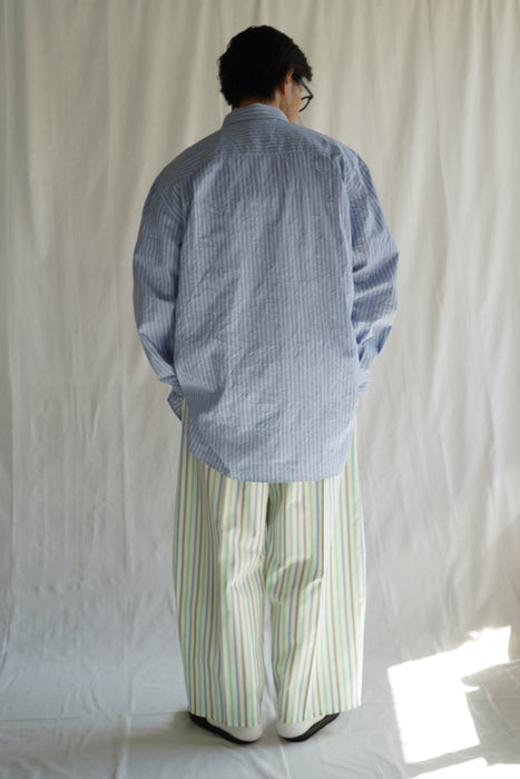 Salvatore Piccolo xCRISTASEYA<br>HANDMADE MEN'S CLASSIC COLLAR SHIRT<br>in BLUE STRIPED