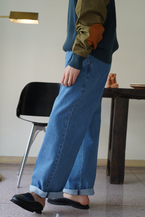 CRISTASEYA<br>BLEACHED DENIM PLEATED TROUSERS<br><br>SOLD OUT