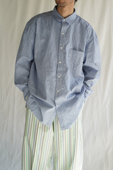 Salvatore Piccolo xCRISTASEYA<br>HANDMADE MEN'S CLASSIC COLLAR SHIRT<br>in BLUE STRIPED