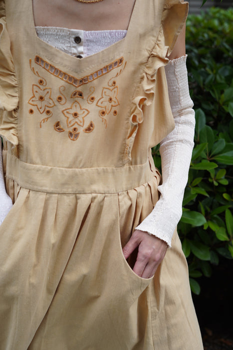 VINTAGE<BR>INDIA IMPORTS<BR>RUFFLE APRON DRESS <BR> <BR>SOLD OUT