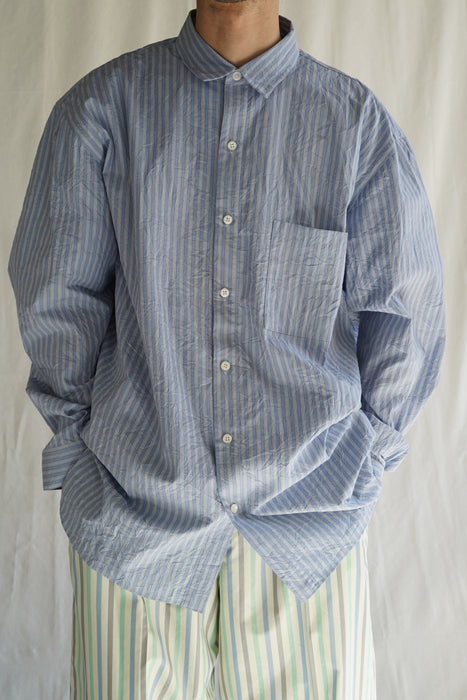 Salvatore Piccolo xCRISTASEYA<br>HANDMADE MEN'S CLASSIC COLLAR SHIRT<br>in BLUE STRIPED