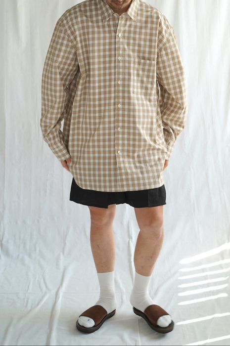 Salvatore Piccolo xCRISTASEYA<br>HANDMADE MEN'S CLASSIC COLLAR SHIRT<br>in WHITE WITH ORANGE CHECKS <br> <br>SOLD OUT