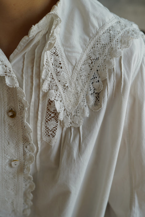ANTIQUE<BR>COTTON LACE WIDE COLLAR LONG DRESS <BR> <BR>SOLD OUT