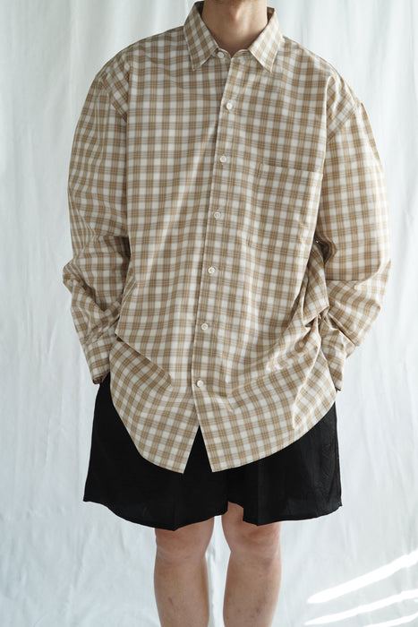 Salvatore Piccolo xCRISTASEYA<br>HANDMADE MEN'S CLASSIC COLLAR SHIRT<br>in WHITE WITH ORANGE CHECKS <br> <br>SOLD OUT
