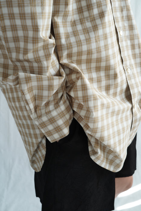 Salvatore Piccolo xCRISTASEYA<br>HANDMADE MEN'S CLASSIC COLLAR SHIRT<br>in WHITE WITH ORANGE CHECKS <br> <br>SOLD OUT