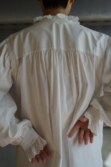 ANTIQUE<BR>COTTON FRILL NIGHTGOWN LONG DRESS