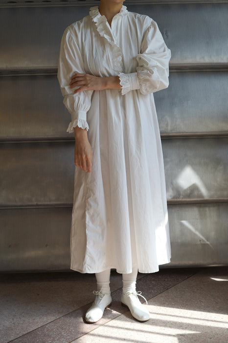 ANTIQUE<BR>COTTON FRILL NIGHTGOWN LONG DRESS