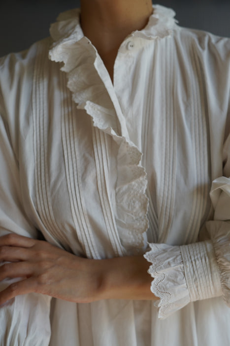 ANTIQUE<BR>COTTON FRILL NIGHTGOWN LONG DRESS