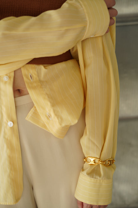Salvatore  Piccolo x CRISTASEYA<br>HANDMADE CLASSIC COLLAR SHIRT<br>in YELLOW WITH WHITE STRIPES<br><br>SOLD OUT