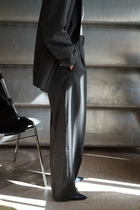 FUMIKA_UCHIDA<br>HERRINGBONE BELTED WIDE 2-TUCK PANTS