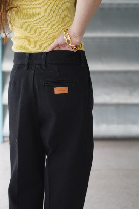 CRISTASEYA<br>BLACK DENIM PLEATED TROUSERS<br><br>SOLD OUT