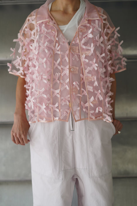 JONNLYNX<br>ribbon tulle shirts<br>pink