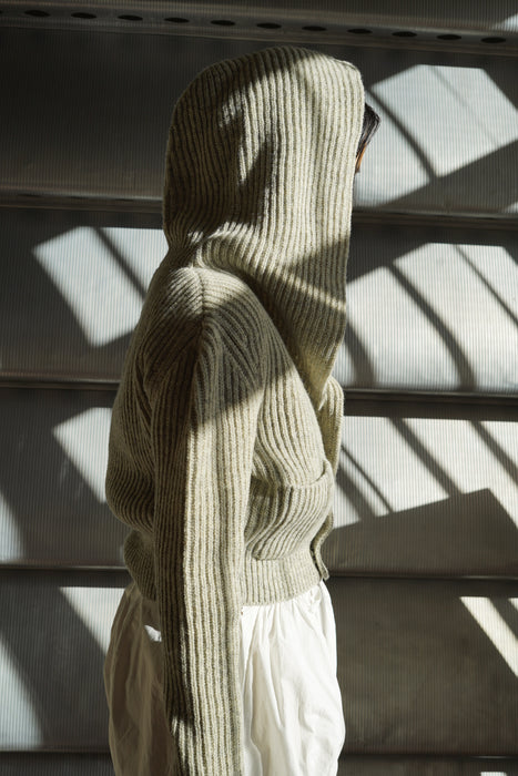 FUMIKA_UCHIDA<br>SHETLAND RIB STITCH HOODED CARDIGAN