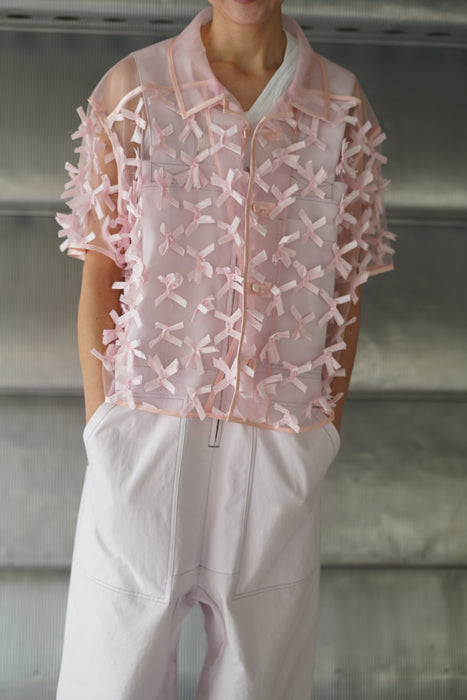 JONNLYNX<br>ribbon tulle shirts<br>pink