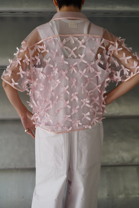 JONNLYNX<br>ribbon tulle shirts<br>pink