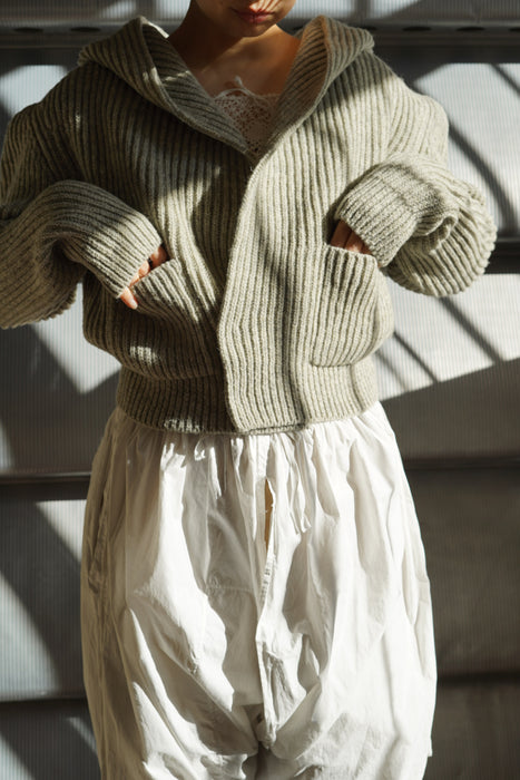 FUMIKA_UCHIDA<br>SHETLAND RIB STITCH HOODED CARDIGAN