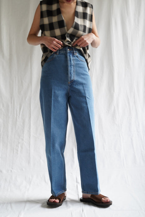 CRISTASEYA<br>BLEACHED DENIM HIGH-WAISTED JEANS