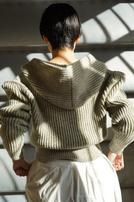 FUMIKA_UCHIDA<br>SHETLAND RIB STITCH HOODED CARDIGAN