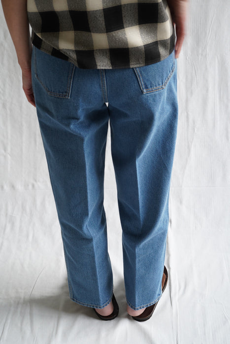 CRISTASEYA<br>BLEACHED DENIM HIGH-WAISTED JEANS