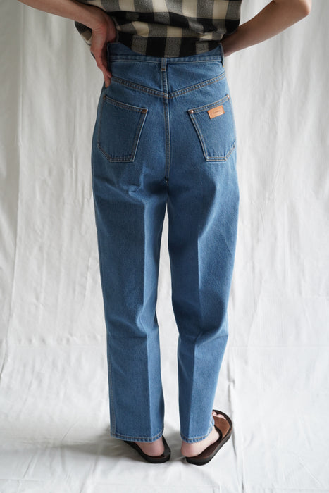 CRISTASEYA<br>BLEACHED DENIM HIGH-WAISTED JEANS
