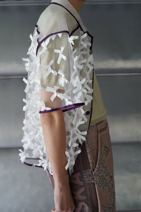 JONNLYNX<br>ribbon tulle shirts<br>white