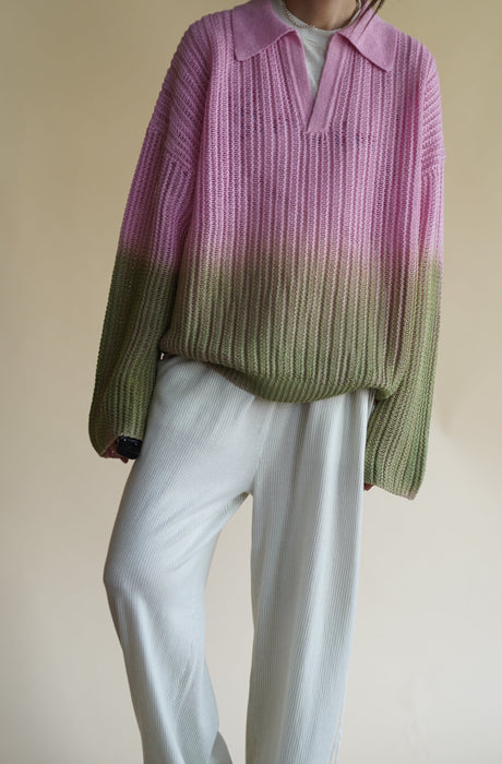 CRISTASEYA for PORT<br>LINEN POLO KNIT<br>PINK/GREEN