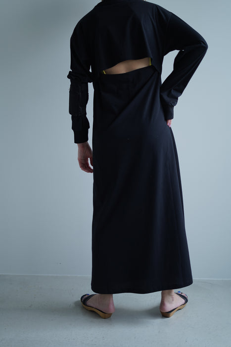 pelleq<br>back open long sleeve dress T<br>DESERT/BLACK