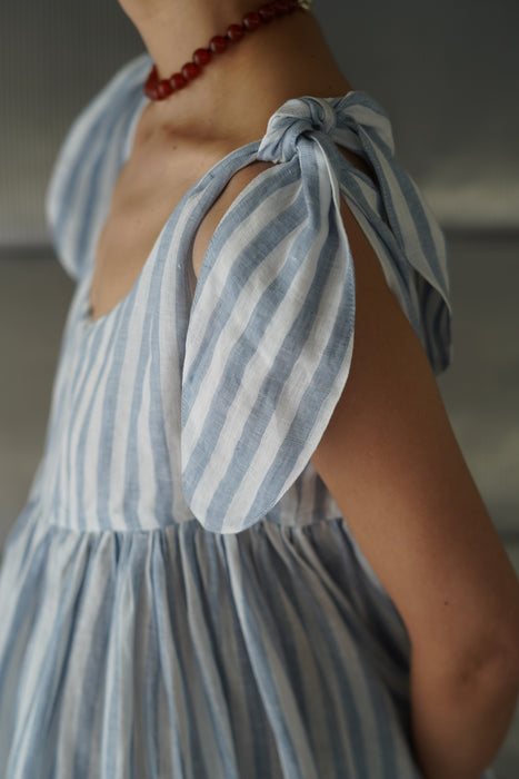 CRISTASEYA<br>MAXI DRESS WITH STRAPS<br>in STRIPED LIGHT BLUE<br><br>SOLD OUT