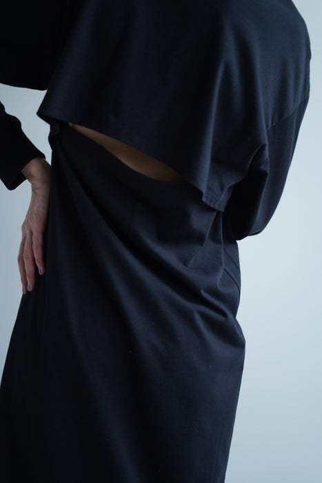 pelleq<br>back open long sleeve dress T<br>DESERT/BLACK